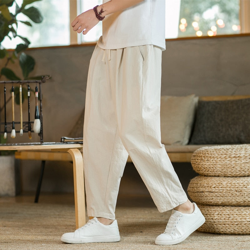 Baggy Pants - Drawstring - Loose Fit - Linen Pants - Men's Pants-Chaps of London-Khaki-M-Chaps of London