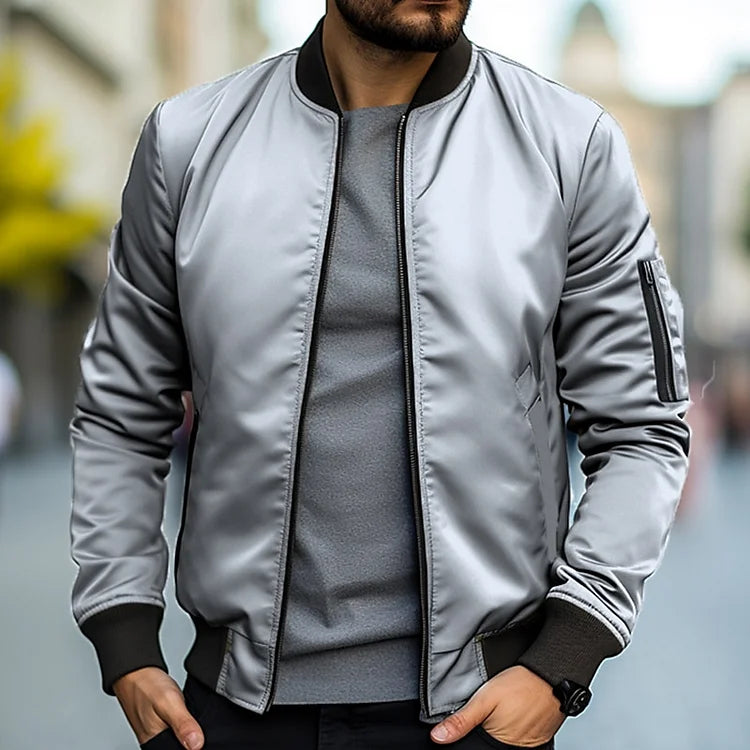 Bomber Jacket - Slim Fit - Zip-Up - Lightweight Jacket - Men's Jacket-Bomber Jacket-Chaps of London-Gray-S-Chaps of London
