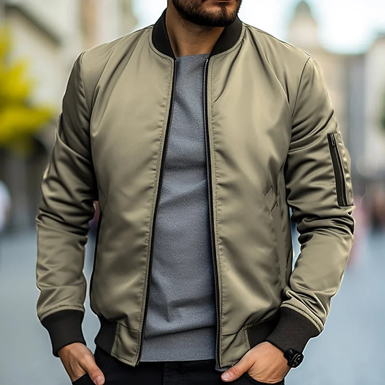 Bomber Jacket - Slim Fit - Zip-Up - Lightweight Jacket - Men's Jacket-Bomber Jacket-Chaps of London-Khaki-S-Chaps of London
