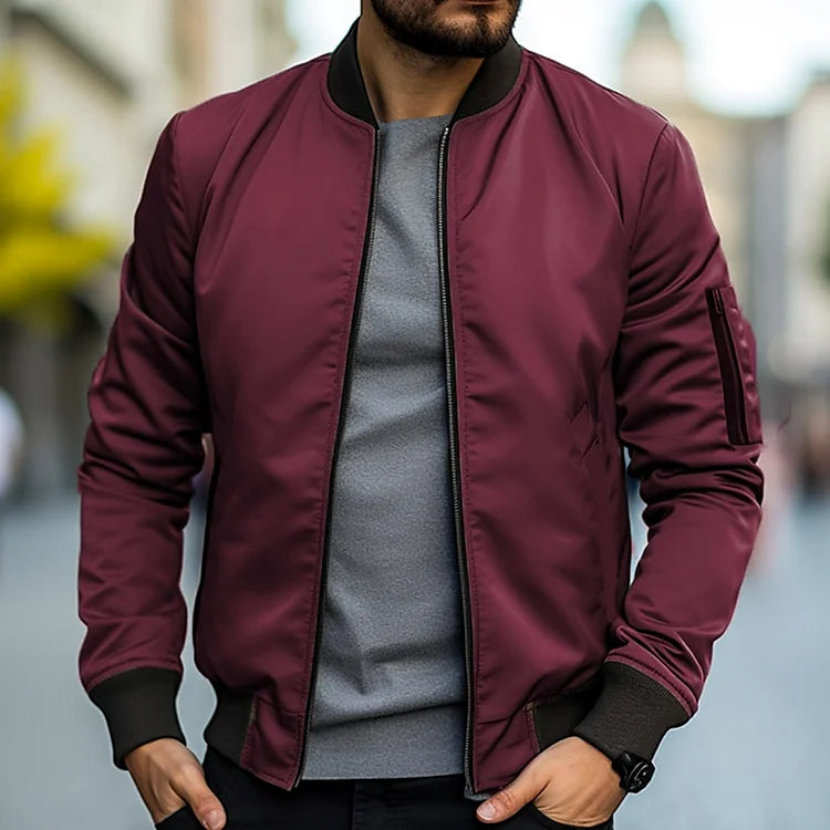 Bomber Jacket - Zip-Up - Windproof - Lightweight Jacket - Men's Jacket-Men Jackets-Chaps of London-Maroon-XS-Chaps of London