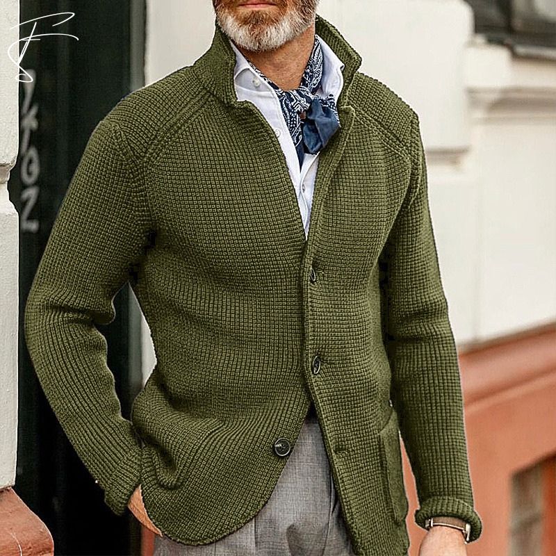 Button-Up Cardigan - Knitted - Pockets - Chunky Knit Cardigan - Men's Cardigan-Chaps of London-Chaps of London