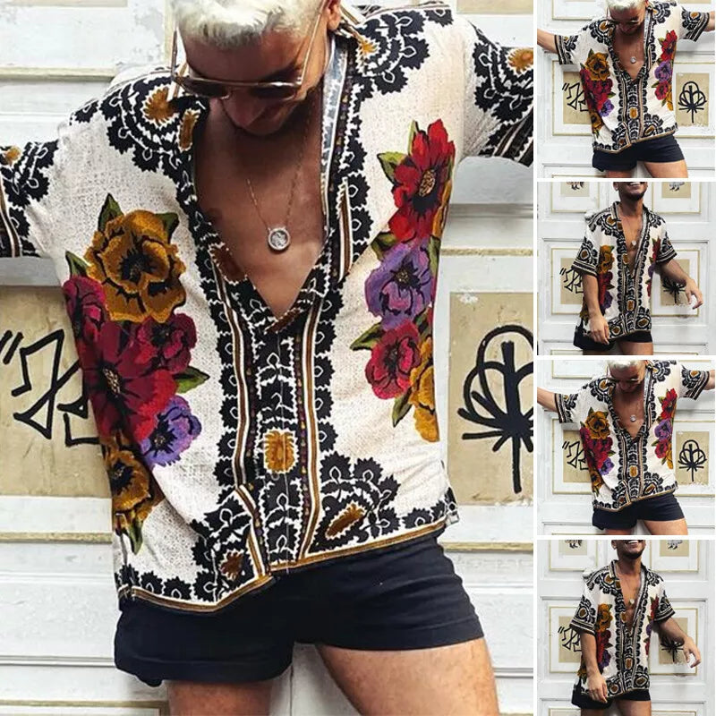 Button-Up Shirt - Vintage - Printed - Short Sleeve Shirt - Men's Summer Shirt-Chaps of London-Chaps of London