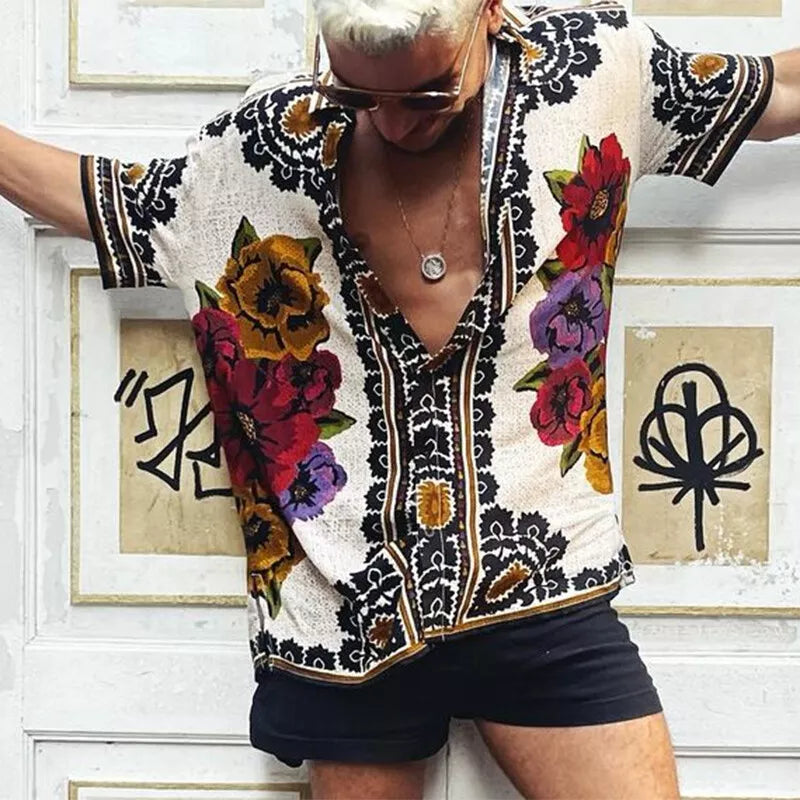 Button-Up Shirt - Vintage - Printed - Short Sleeve Shirt - Men's Summer Shirt-Chaps of London-Chaps of London
