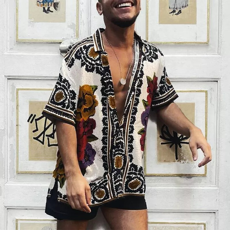 Button-Up Shirt - Vintage - Printed - Short Sleeve Shirt - Men's Summer Shirt-Chaps of London-Chaps of London