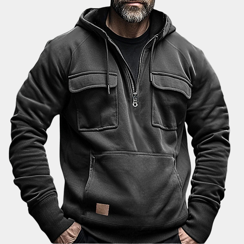 Cargo Hoodie - Half Zip - Pockets - Pullover Hoodie - Men's Hoodie-Chaps of London-Chaps of London