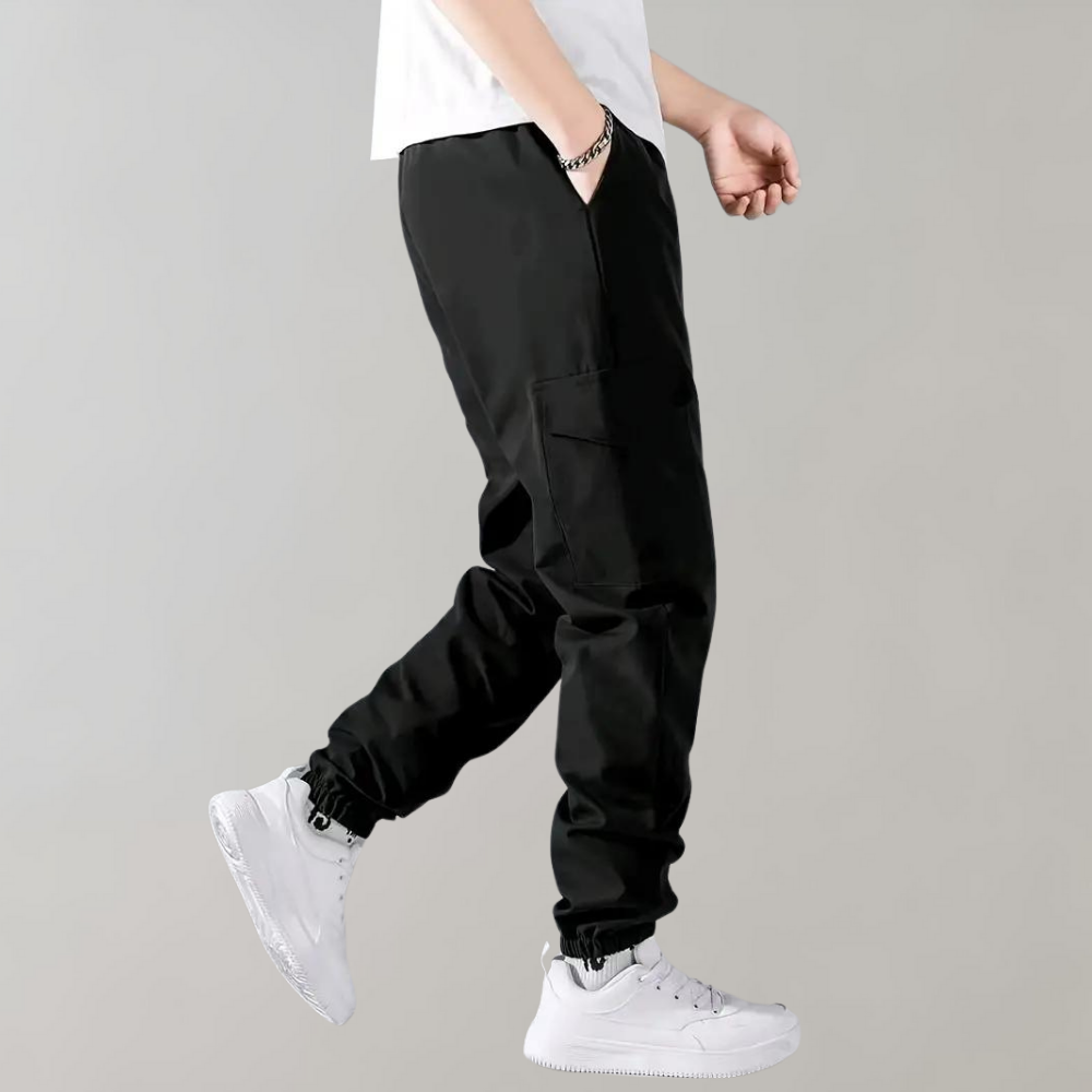 Cargo Pants - Black - Drawstring - Cargo Joggers - Men's Trousers-Fashion Men Pants Cargo All-year-Chaps of London-Chaps of London