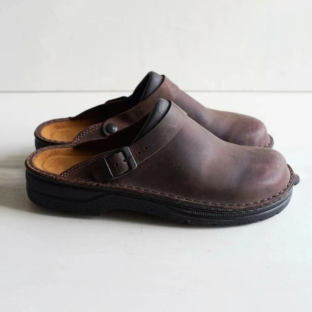 Clogs | Retro | Slip-On | Leather Clogs | Men's Shoes-Fashion Men Slippers All-year-Chaps of London-Dark Brown-38-Chaps of London
