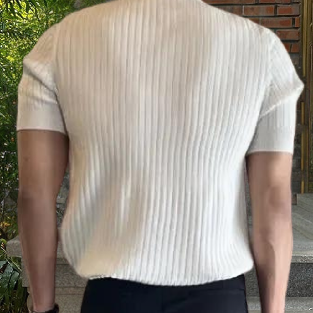 Collared Shirt - Short Sleeve - V-Neck - Knitted Polo Shirt - Men's Polo Shirts-Chaps of London-Chaps of London