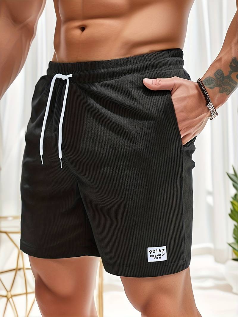 Corduroy Shorts - Drawstring - Elastic Waist - Summer Shorts - Men's Shorts-Chaps of London-Black-S-Chaps of London
