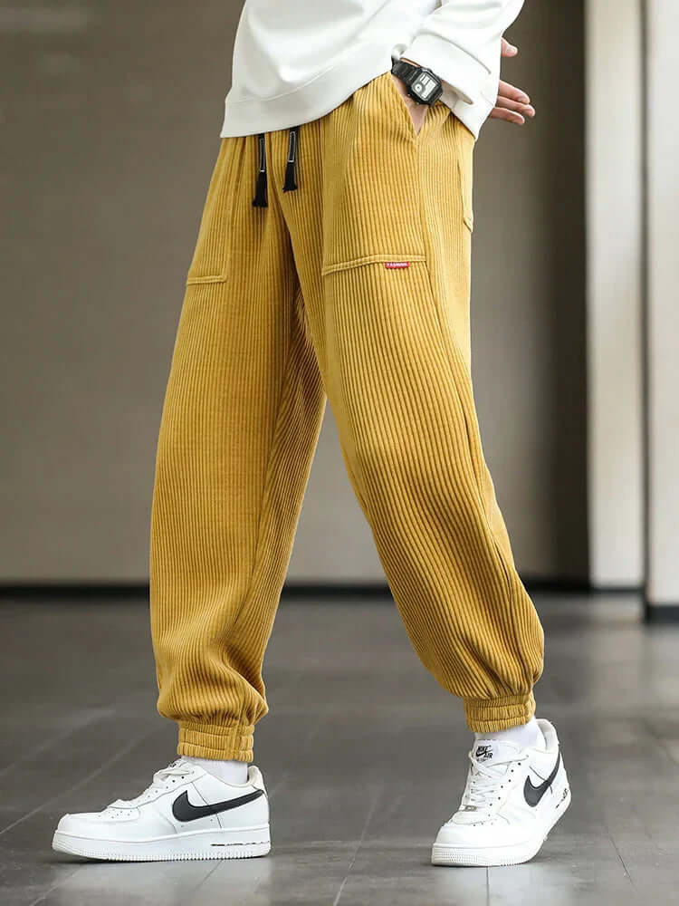 Corduroy Sweatpants | Loose Fit | Drawstring | Joggers | Men's Pants-Chaps Herrenmode-Gold-M-Chaps of London