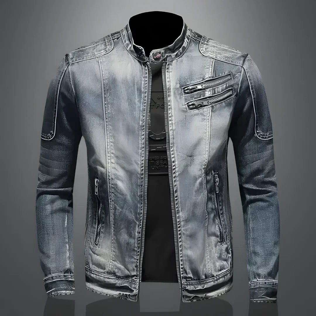 Denim Jacket - Men's Washed Zip-Up Slim Fit Jean Jacket-Chaps of London-Chaps of London