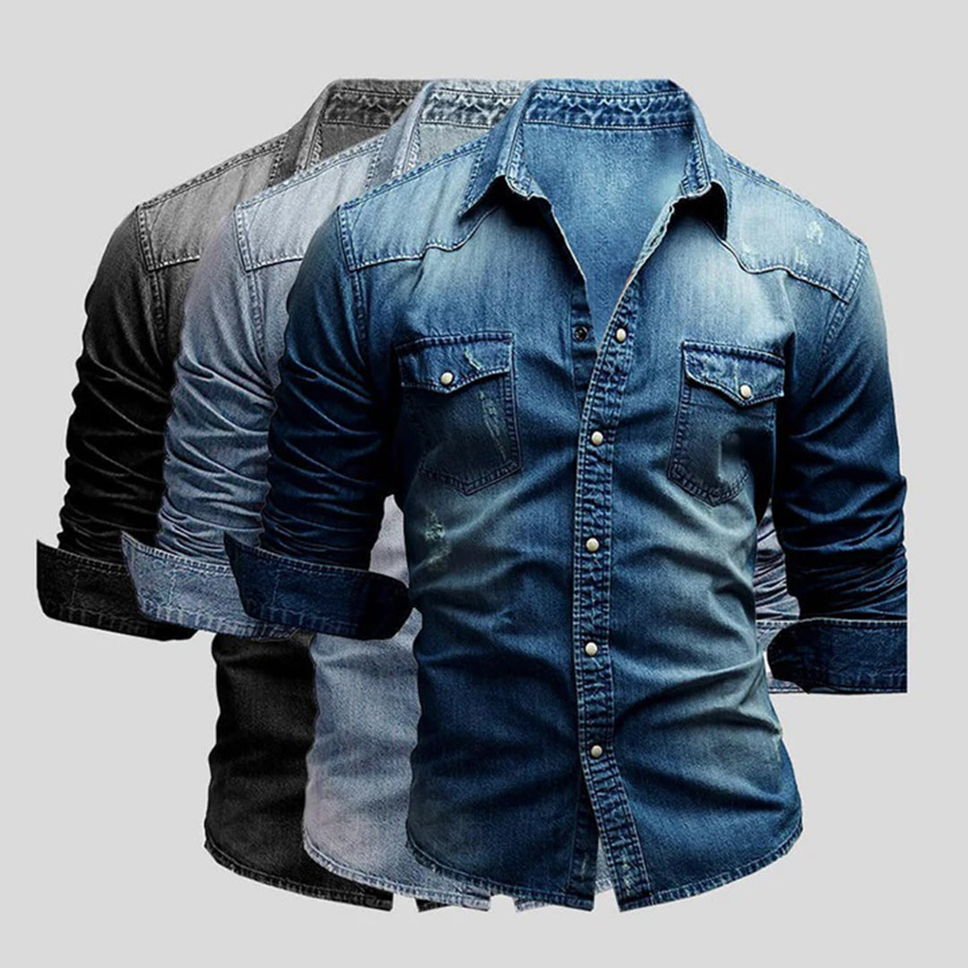 Denim Shirt - Men's Slim Fit Long Sleeve Buttoned Up Shirt-Chaps of London-Chaps of London
