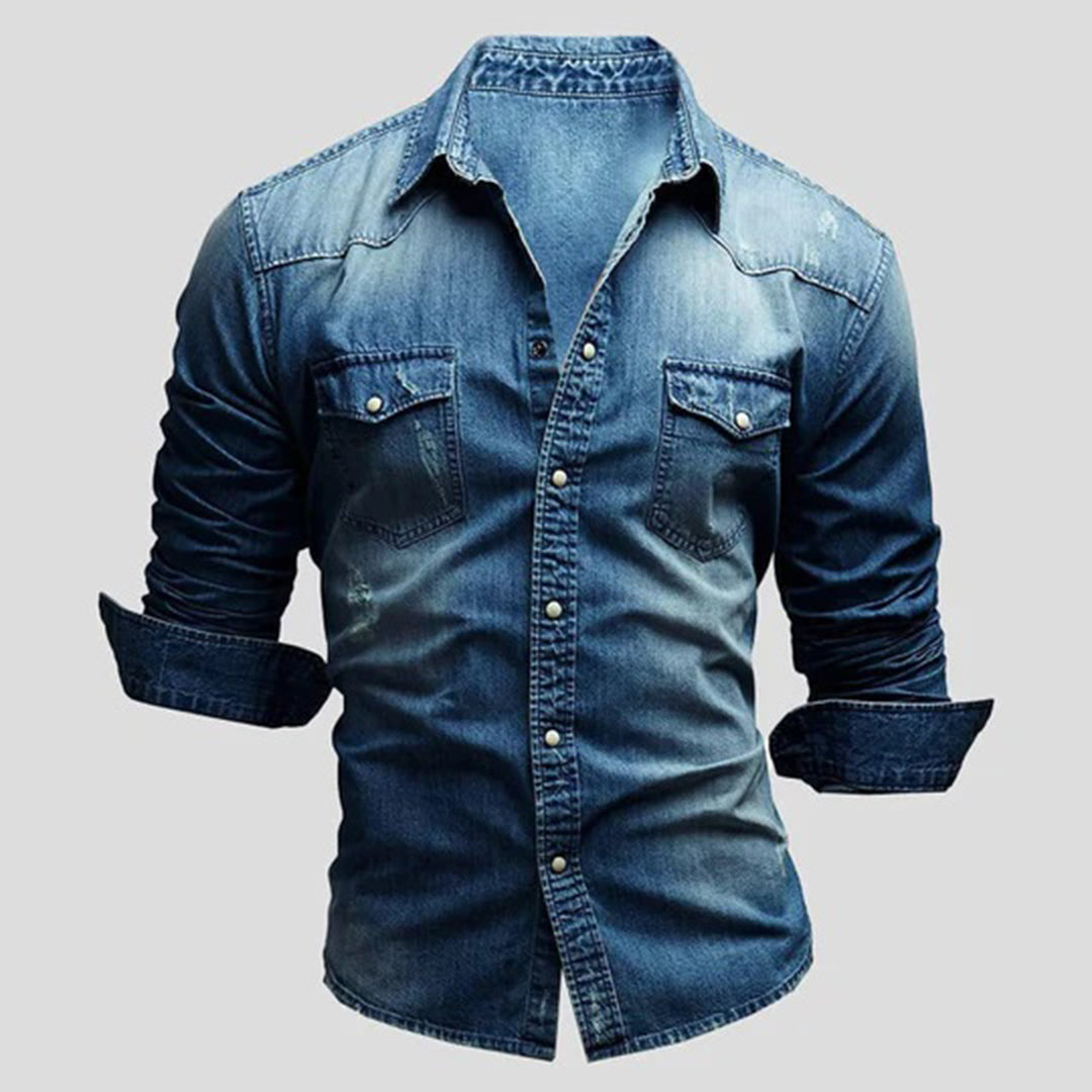 Denim Shirt - Men's Slim Fit Long Sleeve Buttoned Up Shirt-Chaps of London-Chaps of London