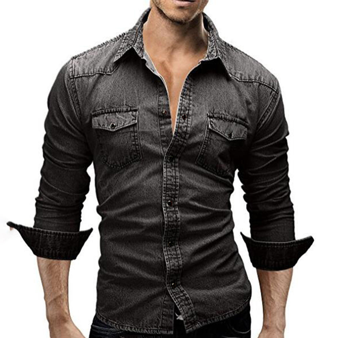 Denim Shirt - Men's Slim Fit Long Sleeve Buttoned Up Shirt-Chaps of London-Chaps of London