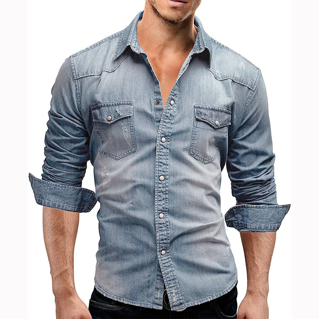Denim Shirt - Men's Slim Fit Long Sleeve Buttoned Up Shirt-Chaps of London-Chaps of London