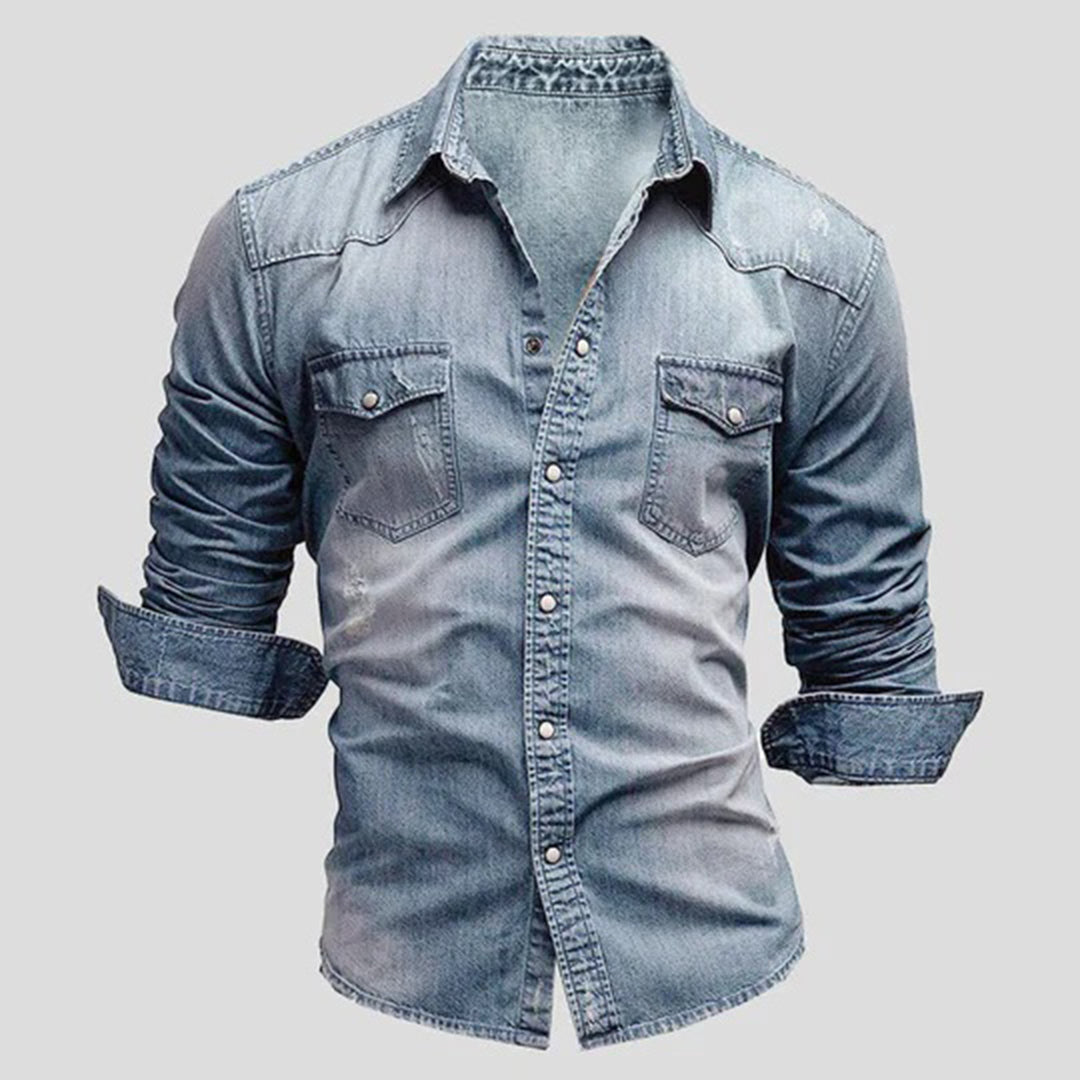 Denim Shirt - Men's Slim Fit Long Sleeve Buttoned Up Shirt-Chaps of London-Chaps of London