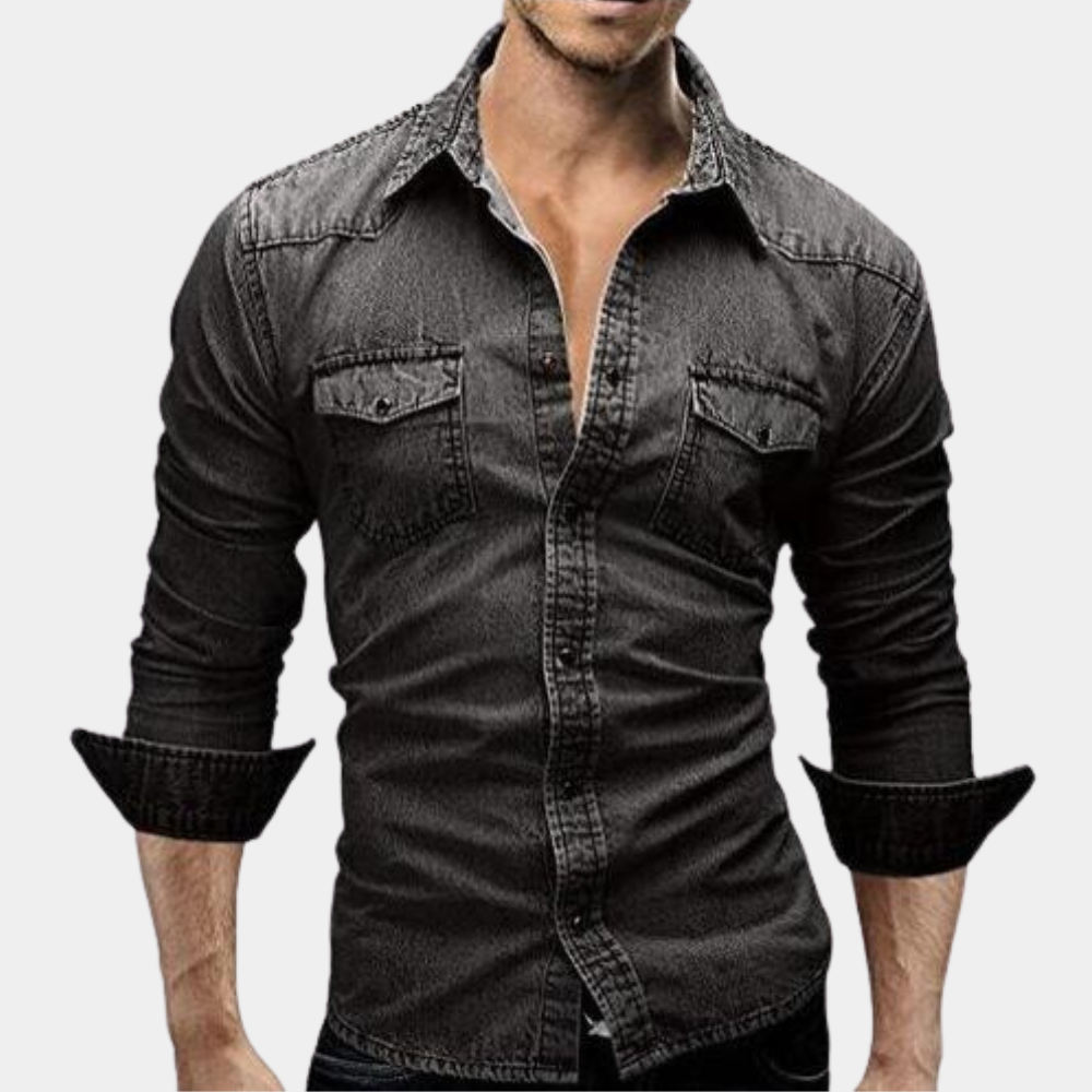 Denim Shirt - Slim Fit - Long Sleeve - Buttoned Up Shirt - Men's Shirts-Fashion Men Shirt Denim All-year-Chaps of London-Chaps of London