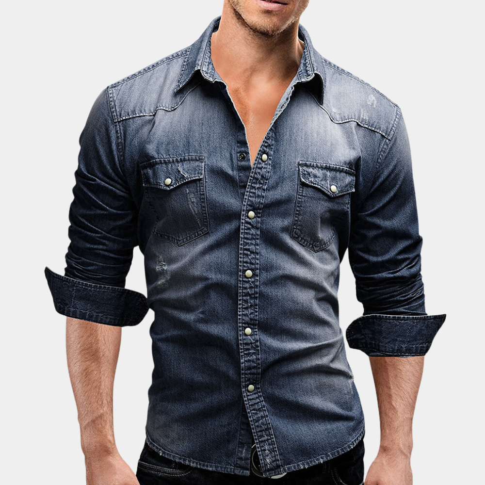 Denim Shirt - Slim Fit - Long Sleeve - Buttoned Up Shirt - Men's Shirts-Fashion Men Shirt Denim All-year-Chaps of London-Chaps of London