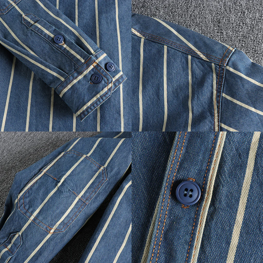 Denim Shirt - Striped - Long Sleeve - Button-Up - Men's Clothing-Shirt-Chaps of London-Chaps of London