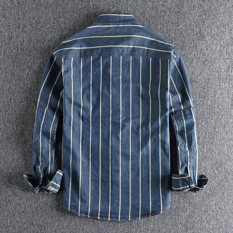 Denim Shirt - Striped - Long Sleeve - Button-Up - Men's Clothing-Shirt-Chaps of London-Chaps of London