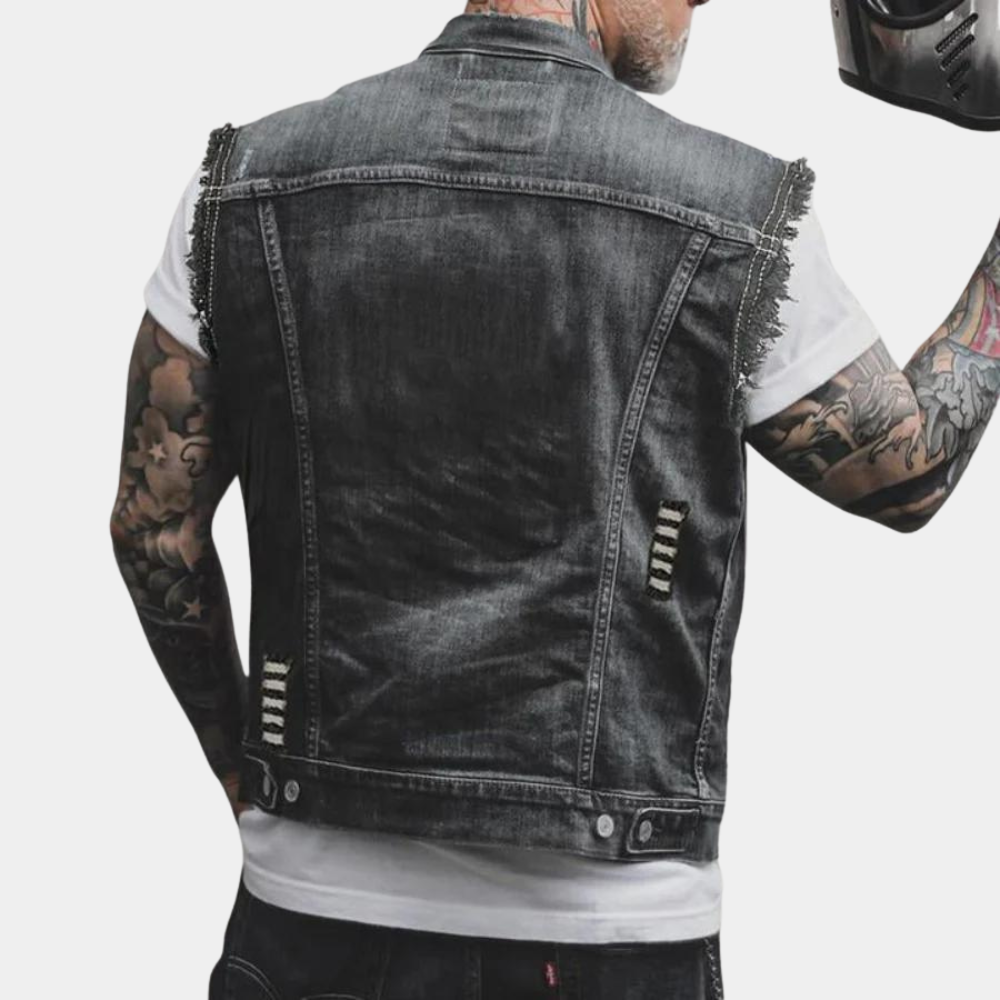 Denim Vest - Men's Sleeveless Black Ripped Denim Gilet-Fashion Men Vest All-year-Chaps of London-Chaps of London