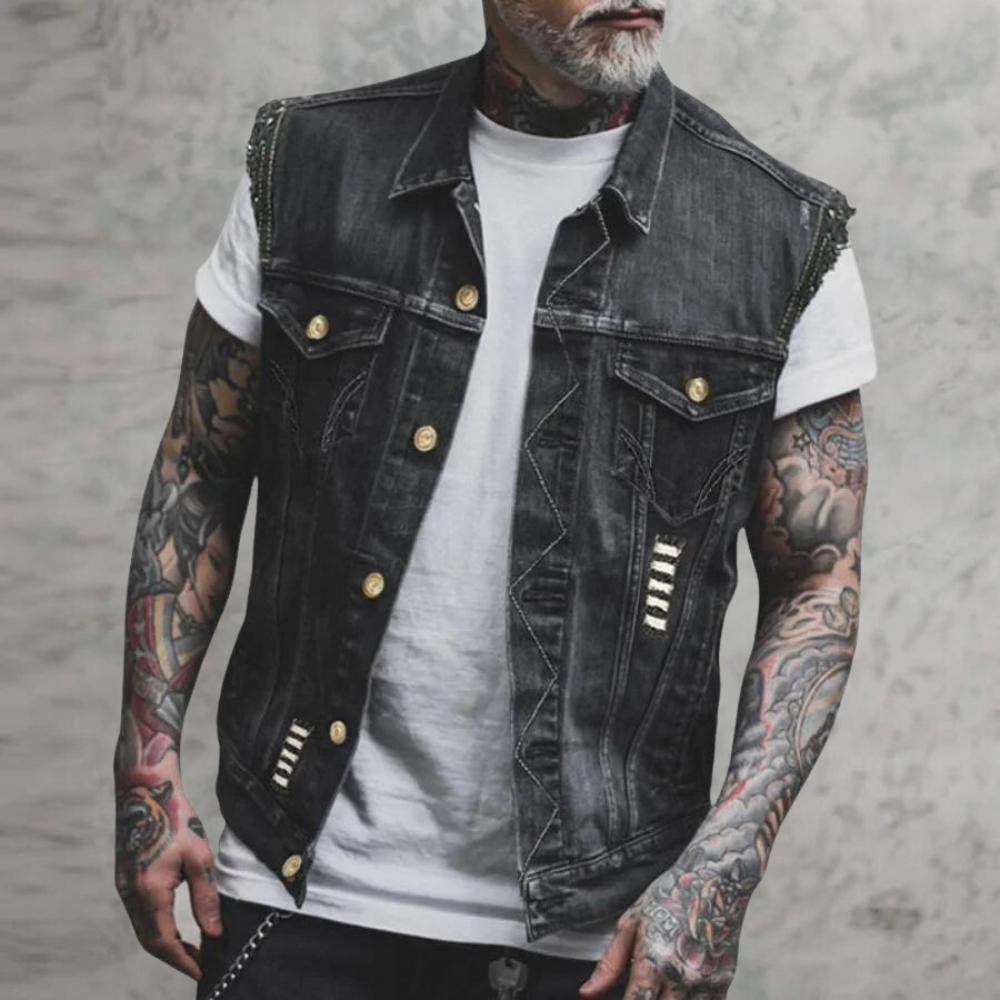Denim Vest - Men's Sleeveless Black Ripped Denim Gilet-Fashion Men Vest All-year-Chaps of London-Chaps of London