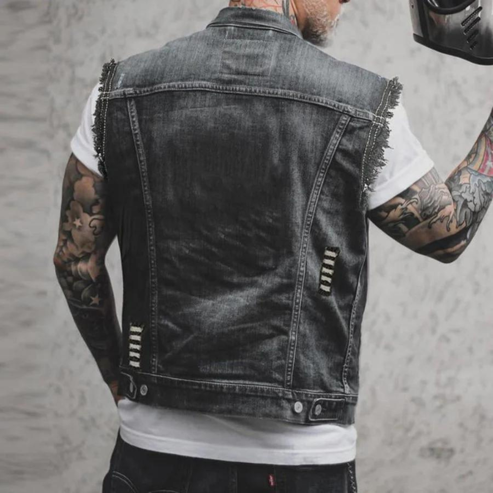 Denim Vest - Men's Sleeveless Black Ripped Denim Gilet-Fashion Men Vest All-year-Chaps of London-Chaps of London