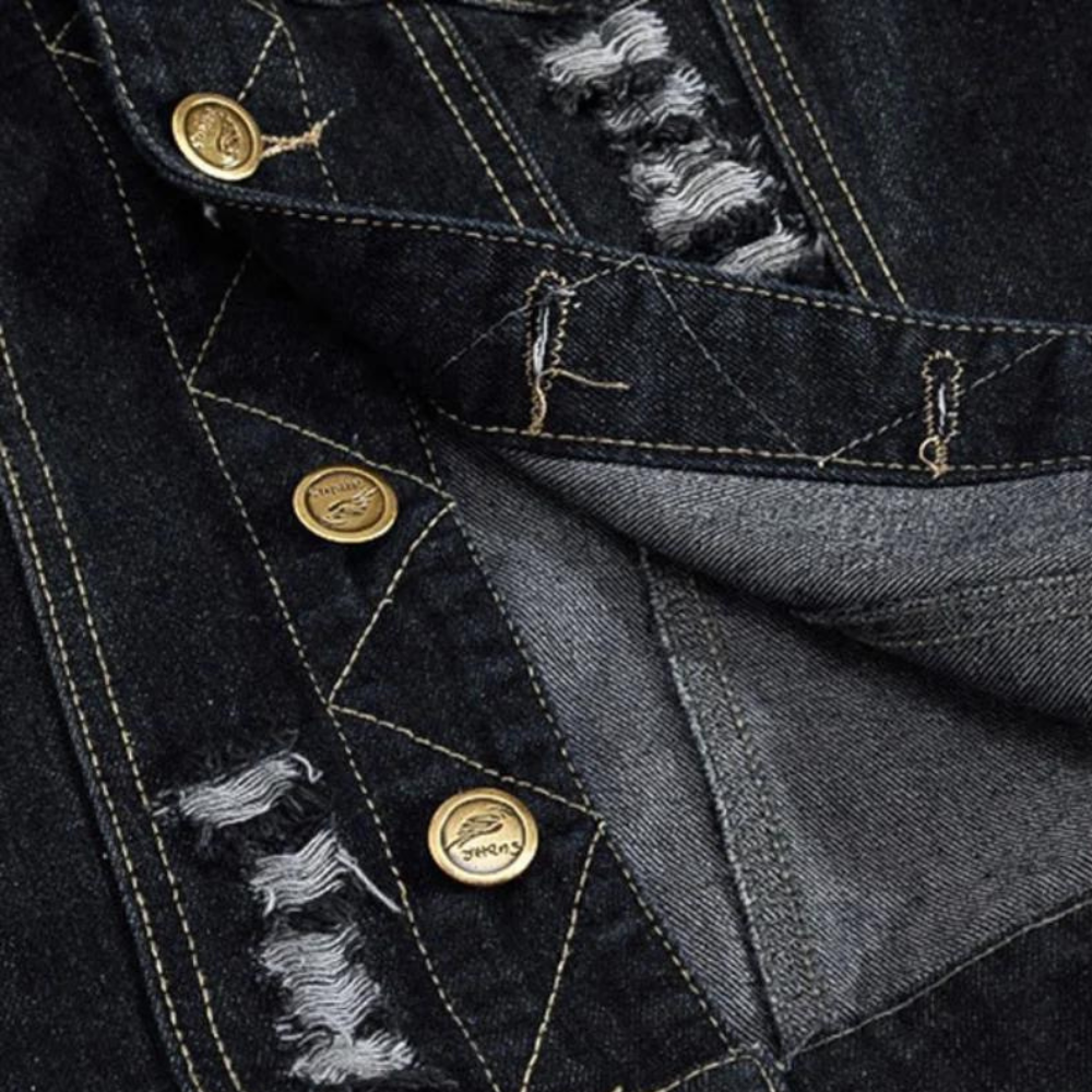 Denim Vest - Men's Sleeveless Black Ripped Denim Gilet-Fashion Men Vest All-year-Chaps of London-Chaps of London