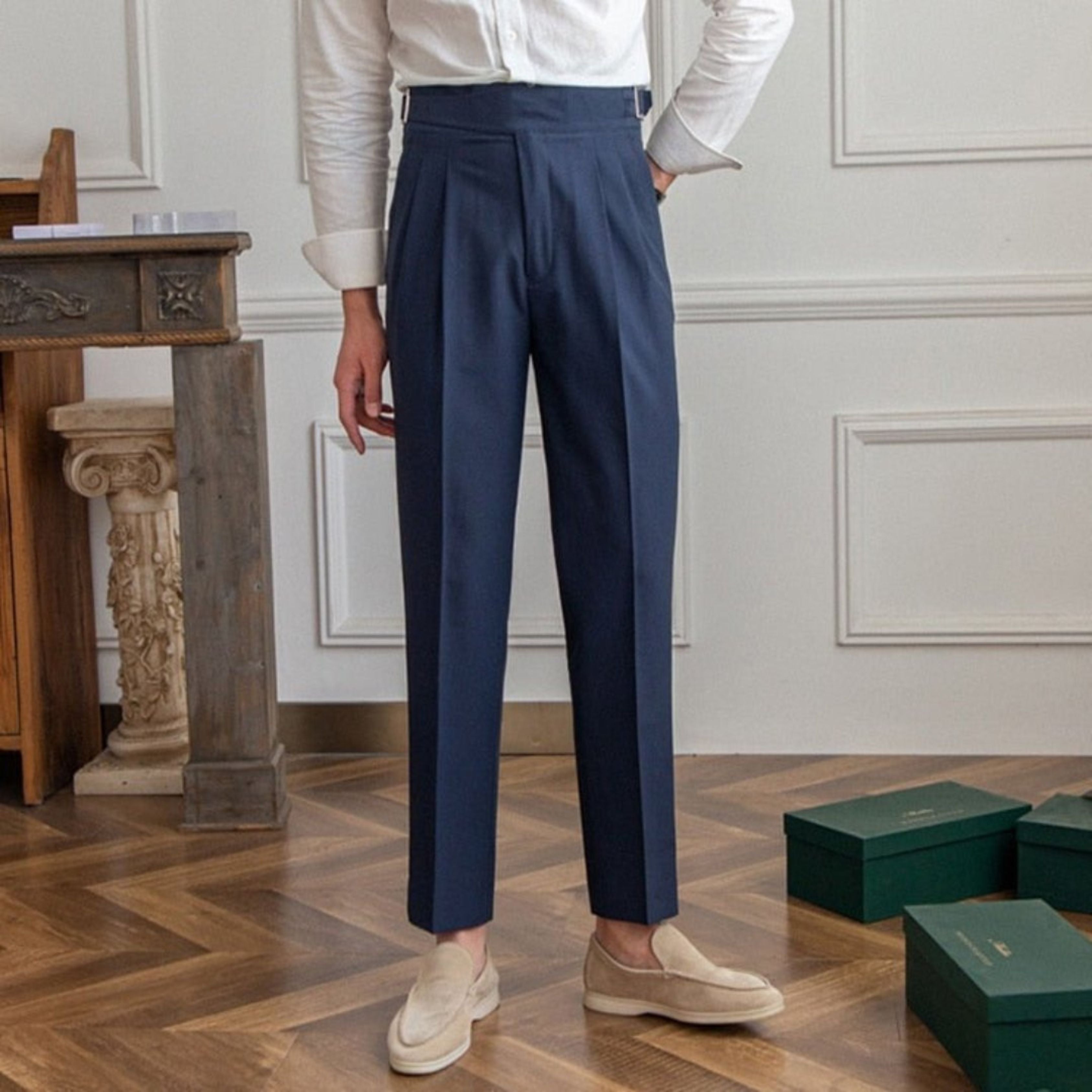 Dress Pants - Adjustable - High Waisted - Pleated Trousers - Men's Trousers-Chaps of London-Chaps of London