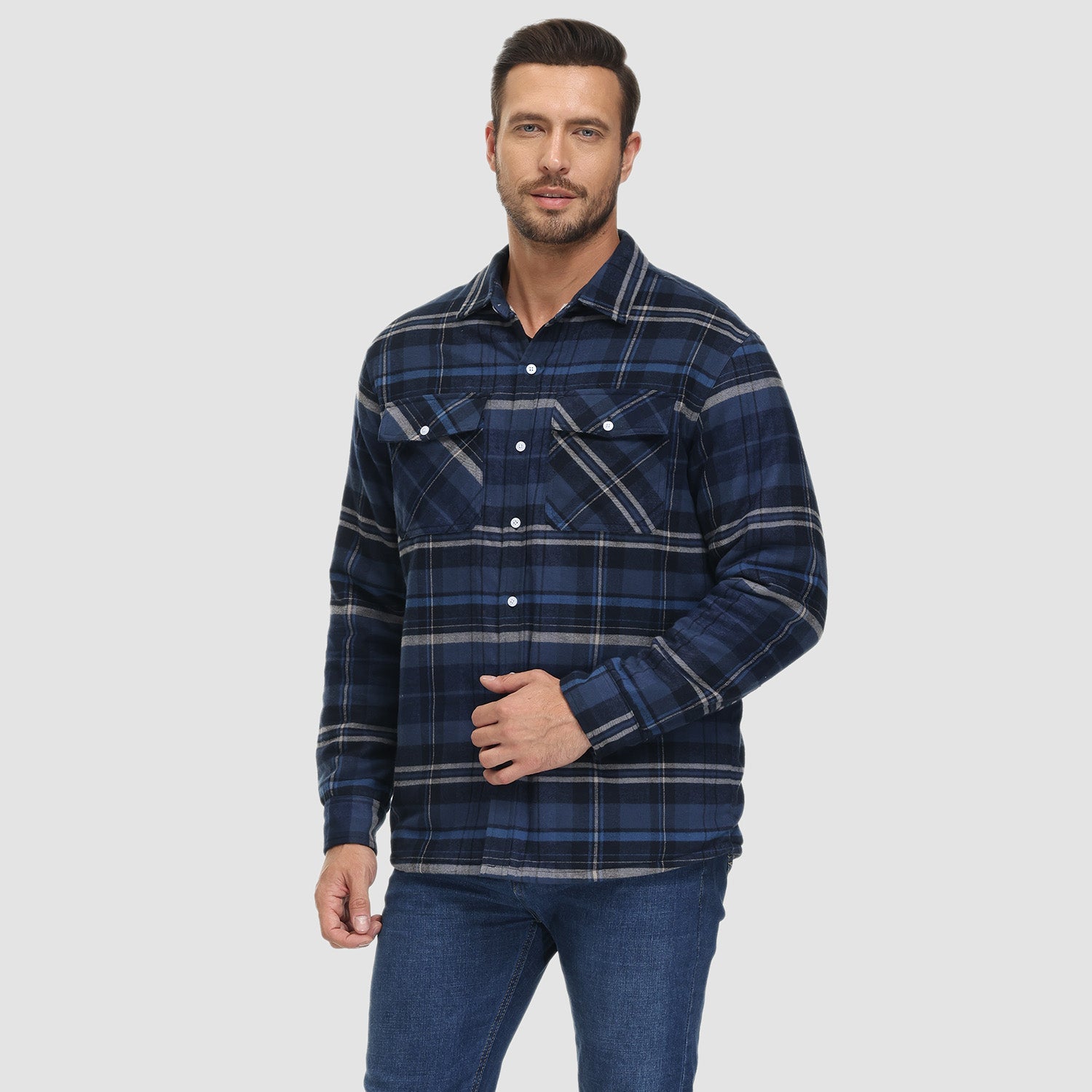 Flannel Jacket - Men's Fleece Lined Plaid Overshirt Jacket for Winter-Chaps of London-Chaps of London