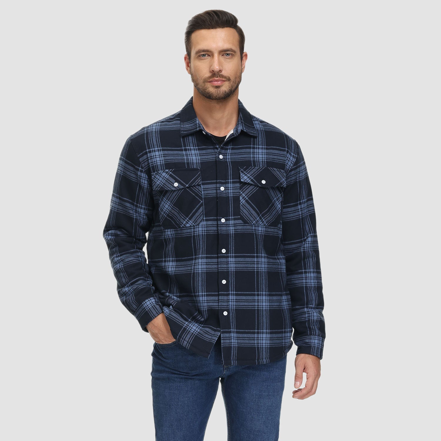 Flannel Jacket - Men's Fleece Lined Plaid Overshirt Jacket for Winter-Chaps of London-Chaps of London