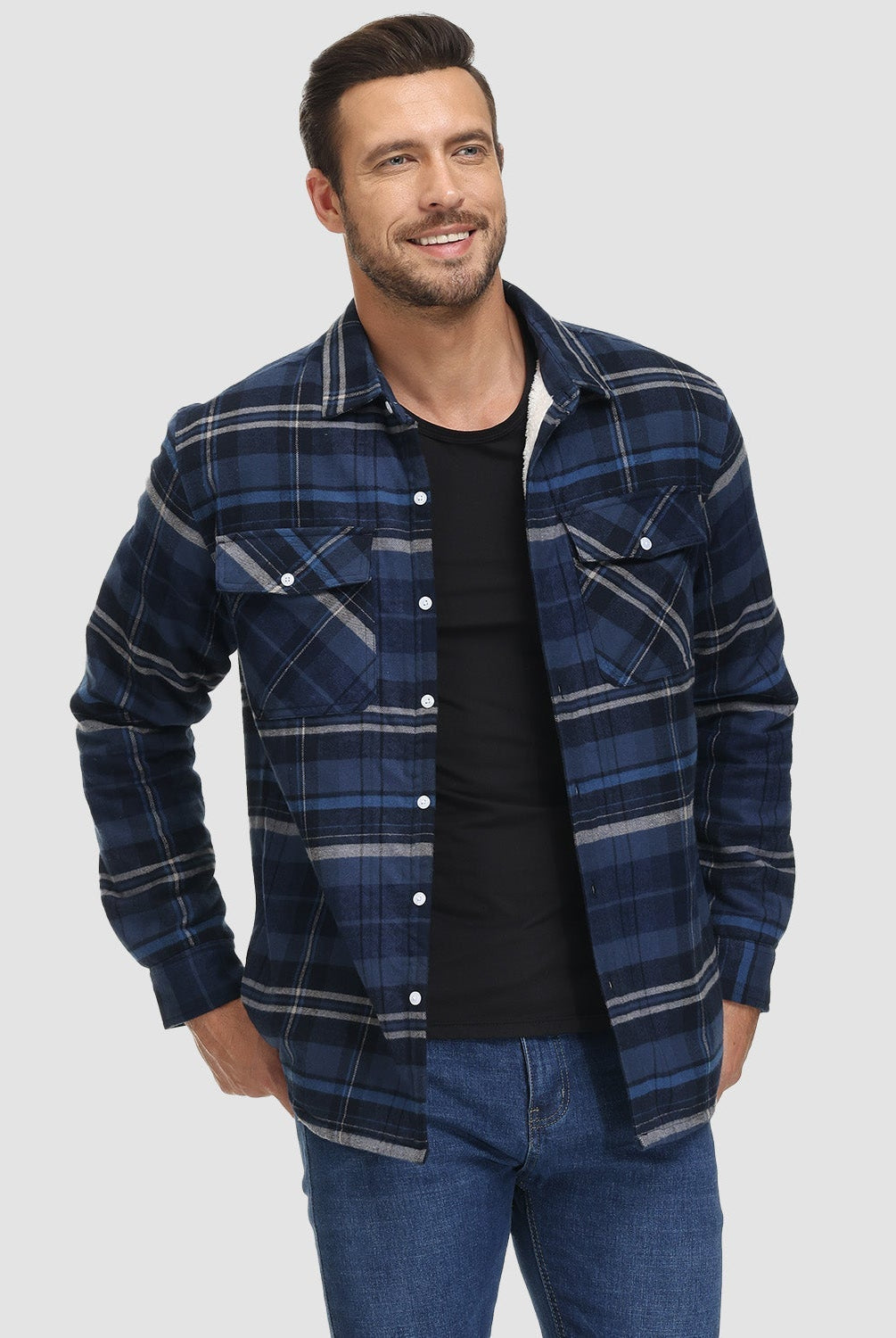 Flannel Jacket - Men's Fleece Lined Plaid Overshirt Jacket for Winter-Chaps of London-Chaps of London