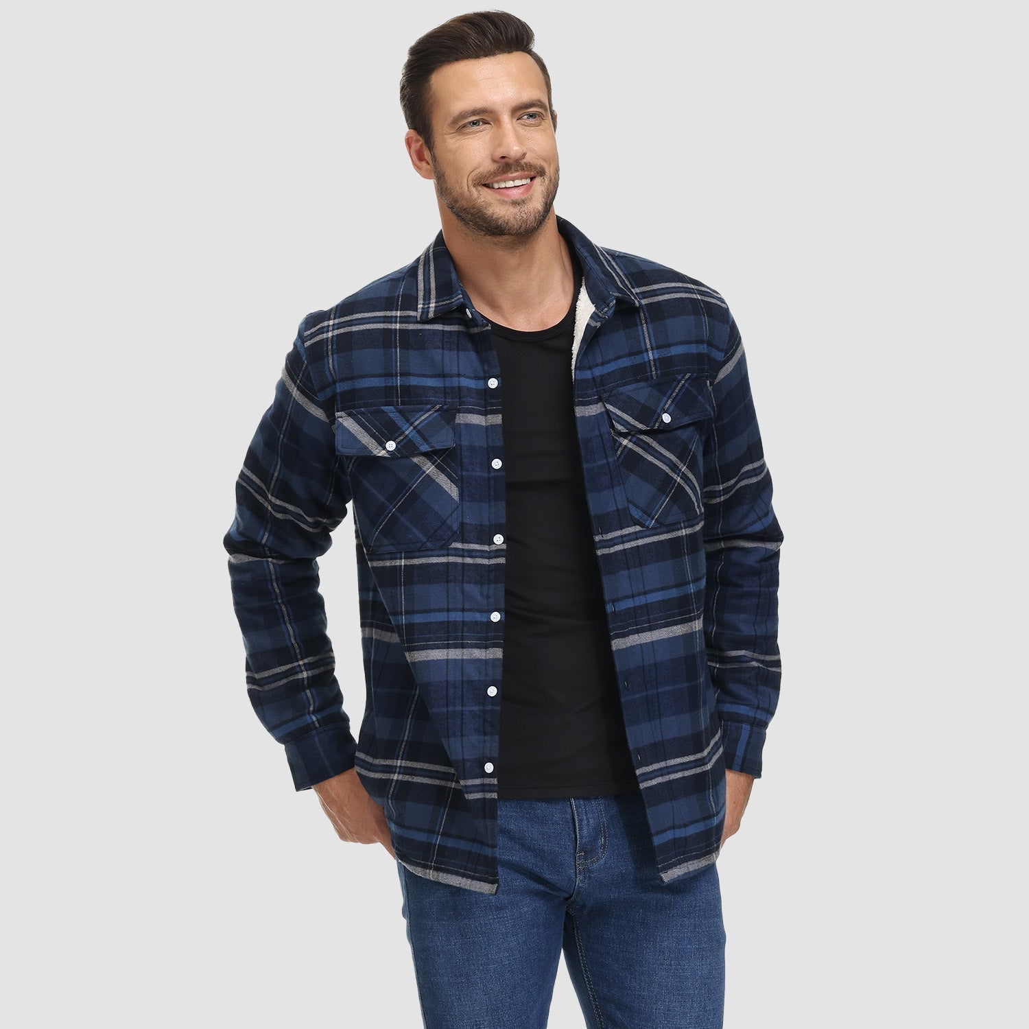 Flannel Jacket - Men's Fleece Lined Plaid Overshirt Jacket for Winter-Chaps of London-Chaps of London
