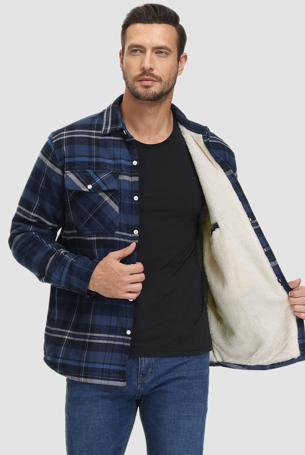 Flannel Jacket - Men's Fleece Lined Plaid Overshirt Jacket for Winter-Chaps of London-Chaps of London