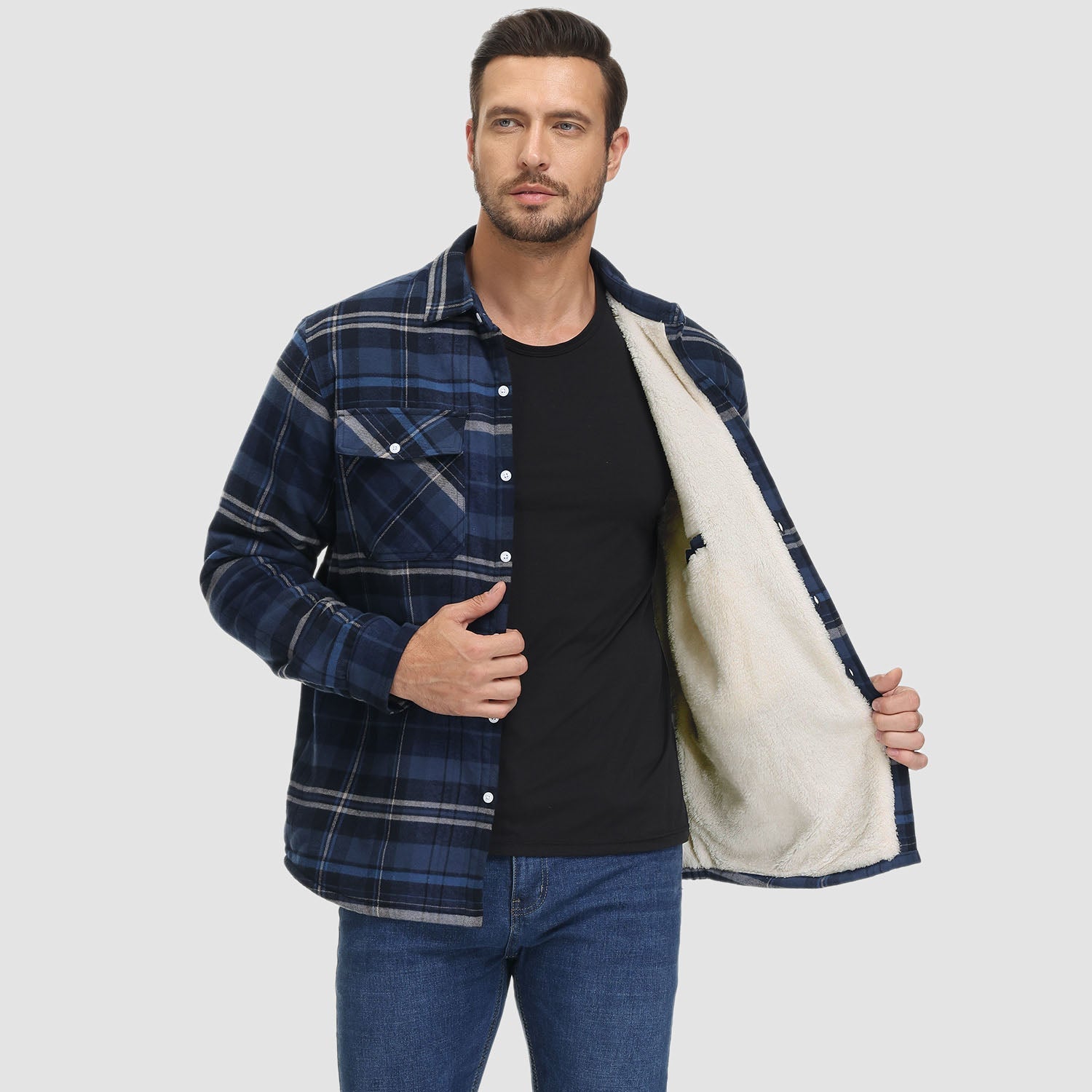 Flannel Jacket - Men's Fleece Lined Plaid Overshirt Jacket for Winter-Chaps of London-Chaps of London