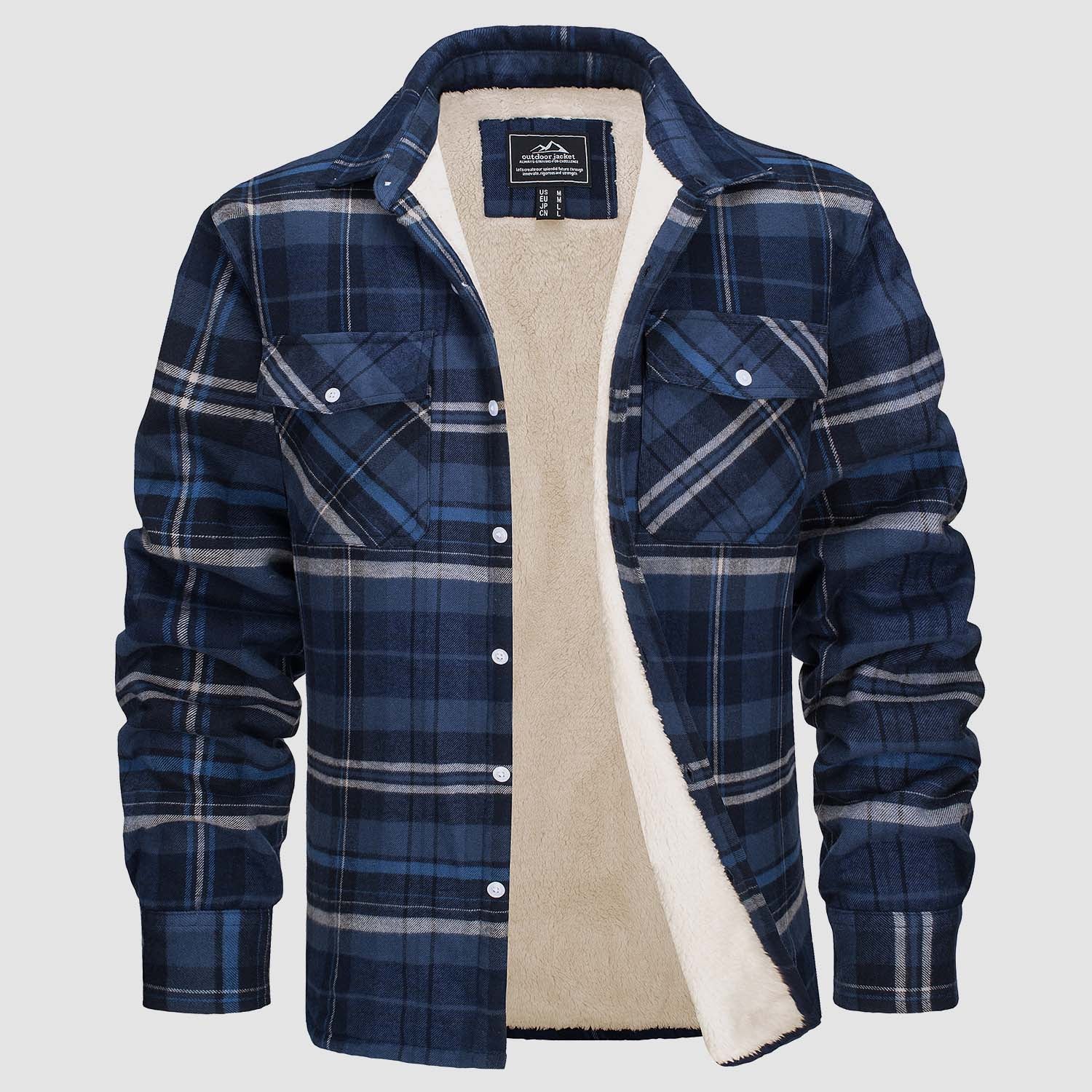 Flannel Jacket - Men's Fleece Lined Plaid Overshirt Jacket for Winter-Chaps of London-Dark Blue-S-Chaps of London