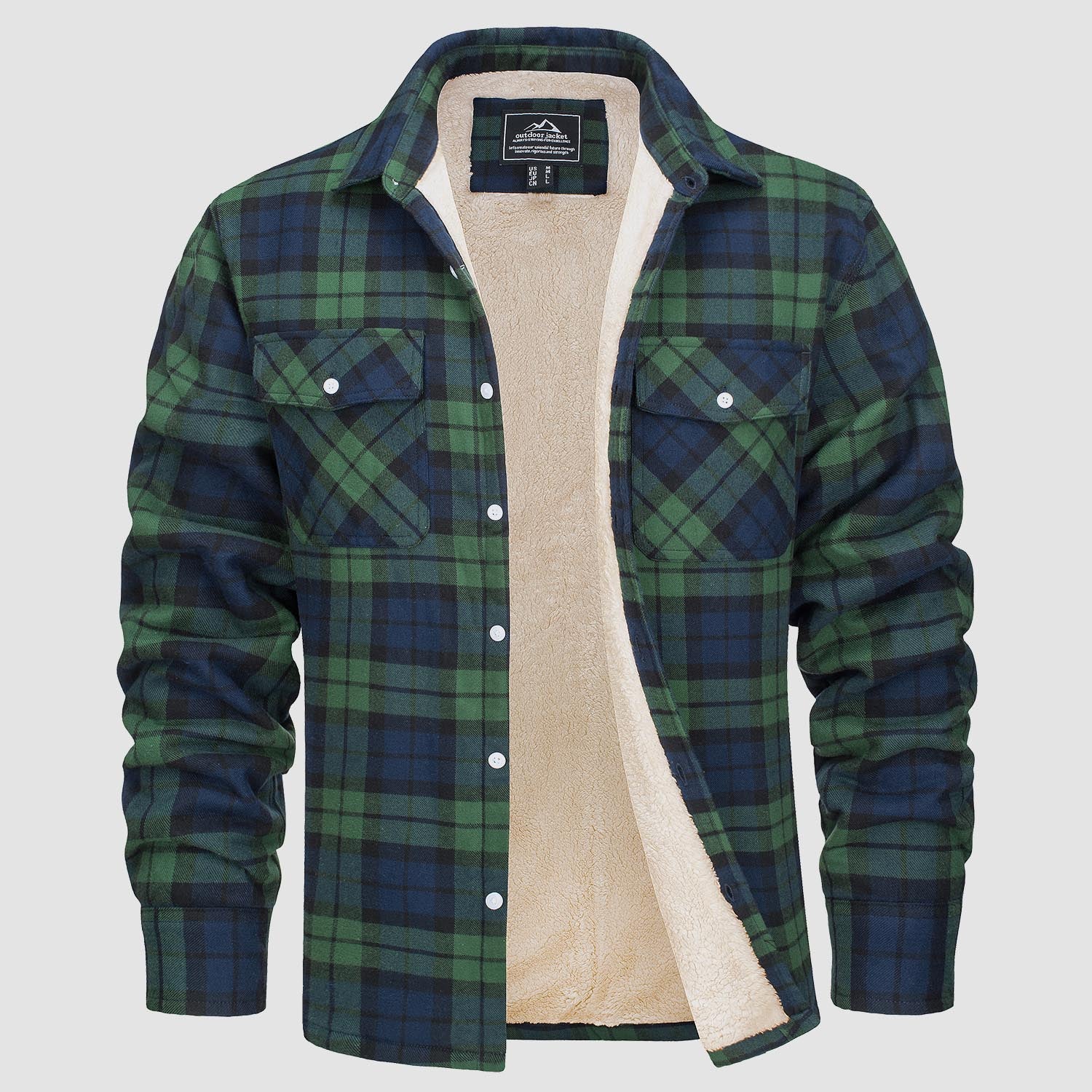 Flannel Jacket - Men's Fleece Lined Plaid Overshirt Jacket for Winter-Chaps of London-Green-S-Chaps of London