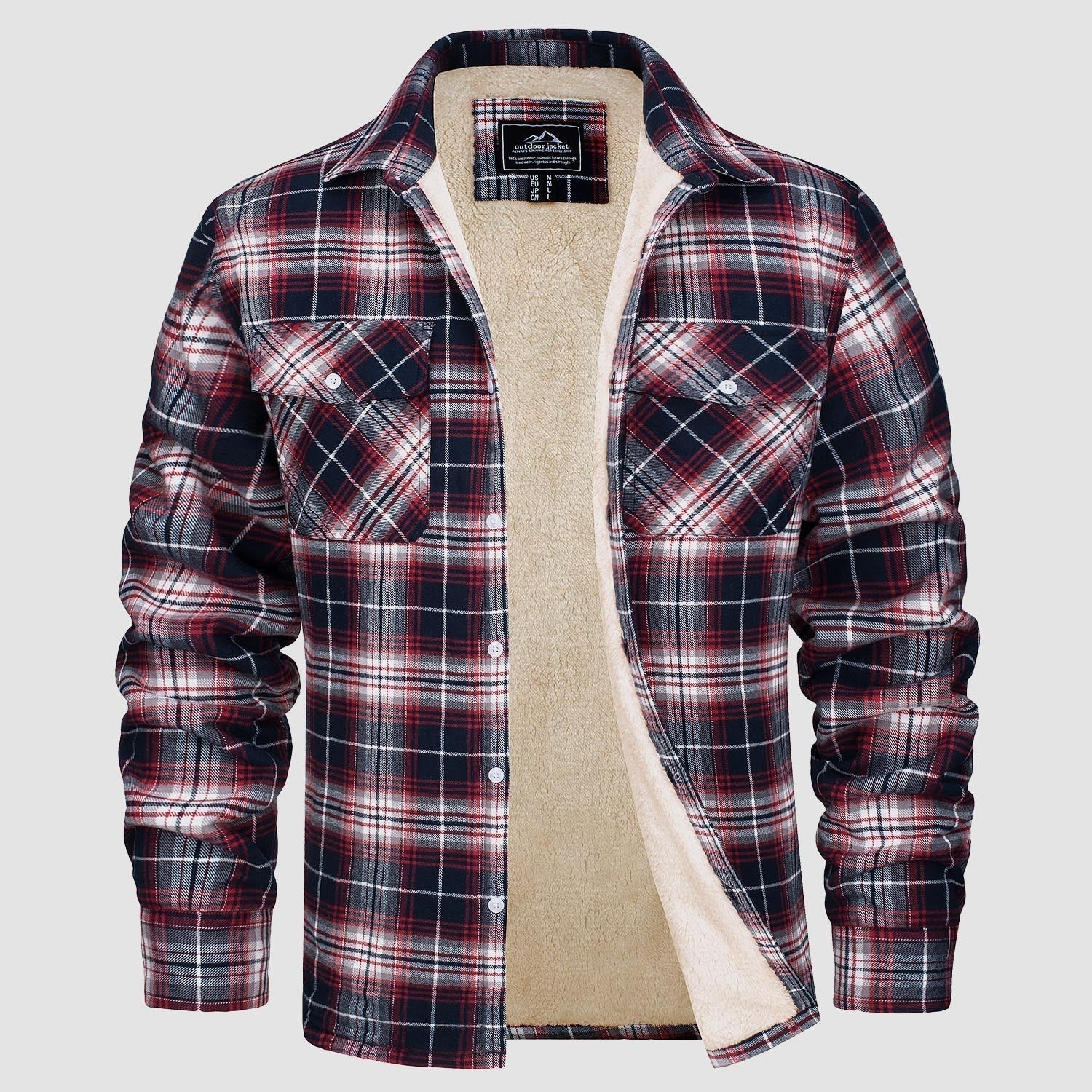 Flannel Jacket - Men's Fleece Lined Plaid Overshirt Jacket for Winter-Chaps of London-Red-S-Chaps of London