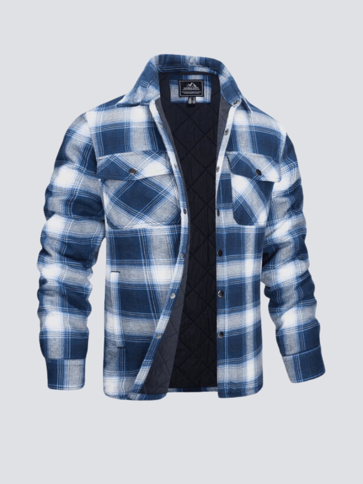 Flannel Jacket - Plaid - Button-Up - Quilted Liner Jacket - Men's Winter Jacket-Jackets-Chaps of London-Blue-M-Chaps of London
