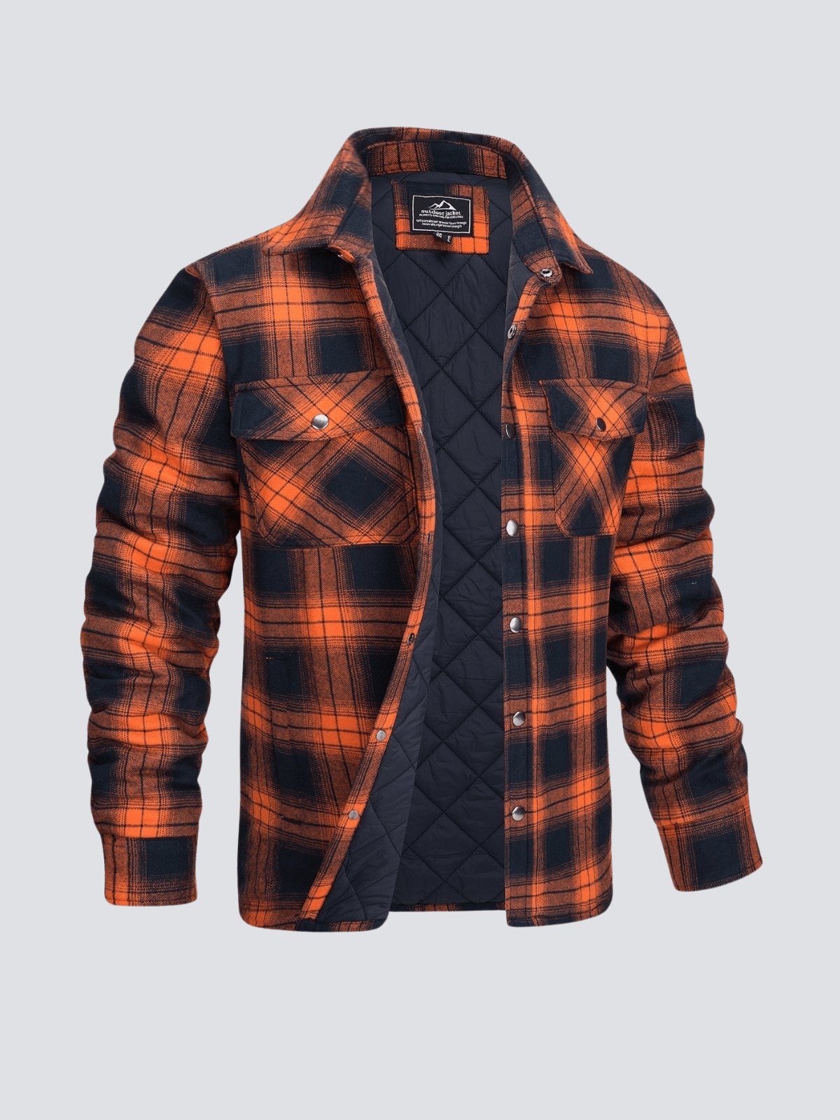 Flannel Jacket - Plaid - Button-Up - Quilted Liner Jacket - Men's Winter Jacket-Jackets-Chaps of London-Orange-M-Chaps of London