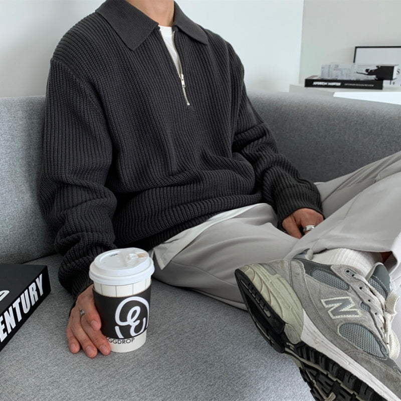 Half Zip Jumper | Rib Knit | Collared | Knitted Jumper | Men's Quarter Zip Sweater-Chaps of London-Chaps of London