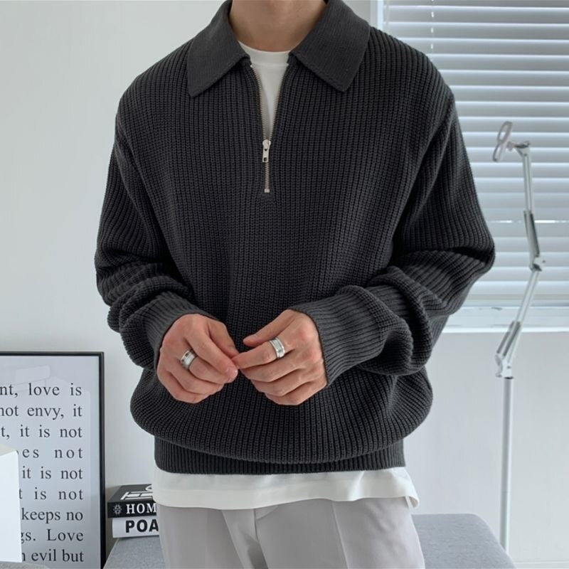 Half Zip Jumper | Rib Knit | Collared | Knitted Jumper | Men's Quarter Zip Sweater-Chaps of London-Chaps of London