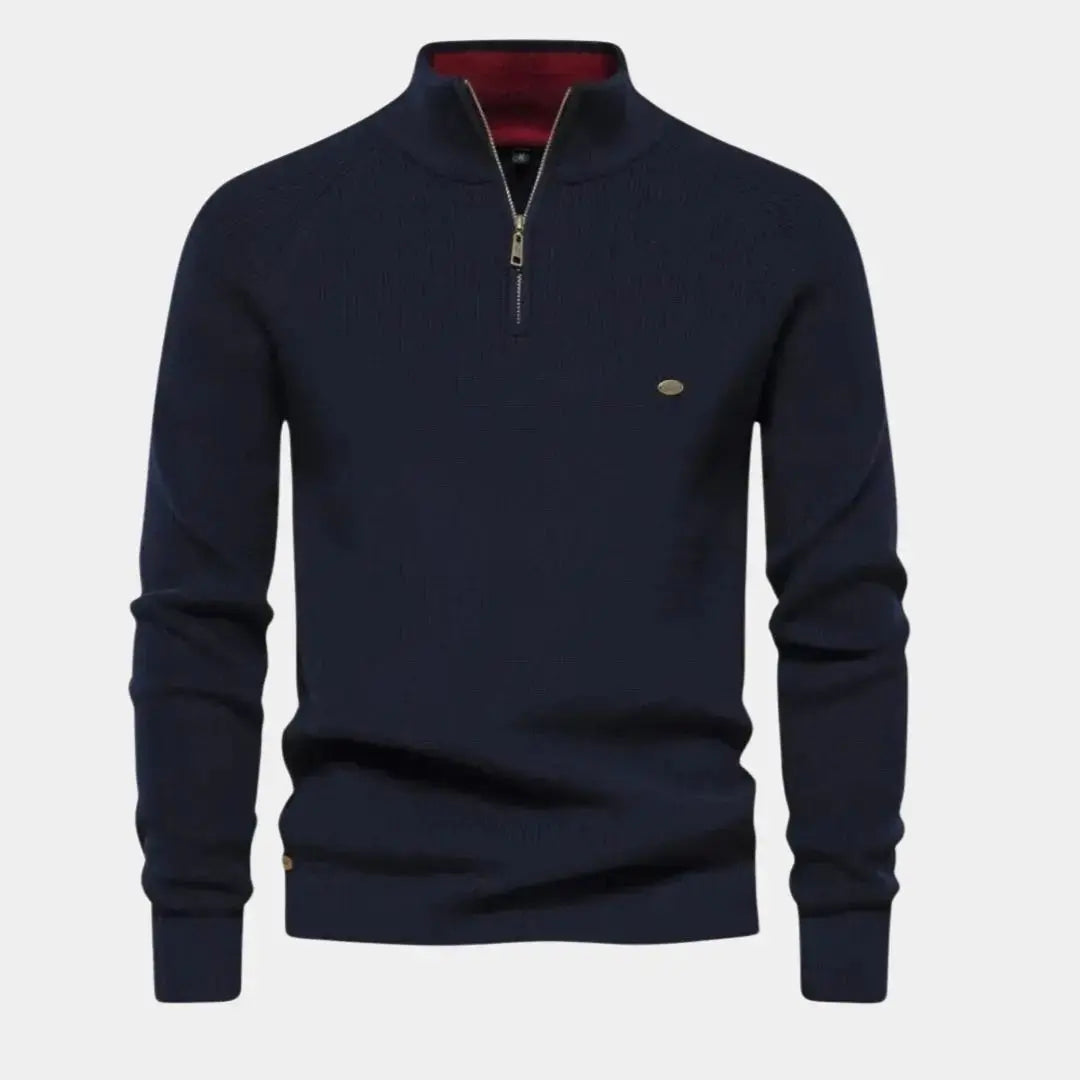 Half Zip Sweater | Knitted | Zip Neck | Polo Jumper | Men's Quarter Zip Jumper-Half-Zip Sweater-Chaps of London-Navy Blue-S-Chaps of London