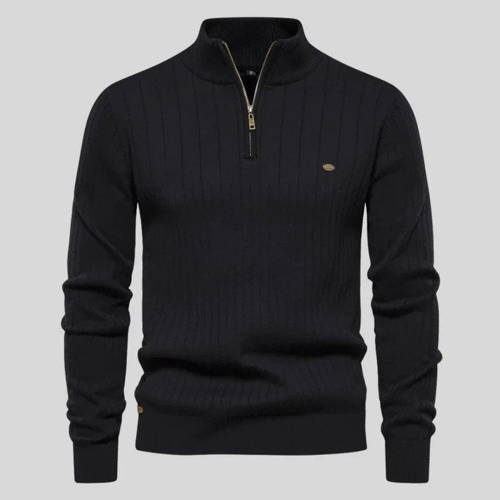 Half-zip Sweater - Long sleeves - High collar - Knitted sweater - Men's sweater-Chaps of London-Black-S-Chaps of London