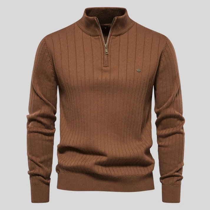 Half-zip Sweater - Long sleeves - High collar - Knitted sweater - Men's sweater-Chaps of London-Brown-S-Chaps of London