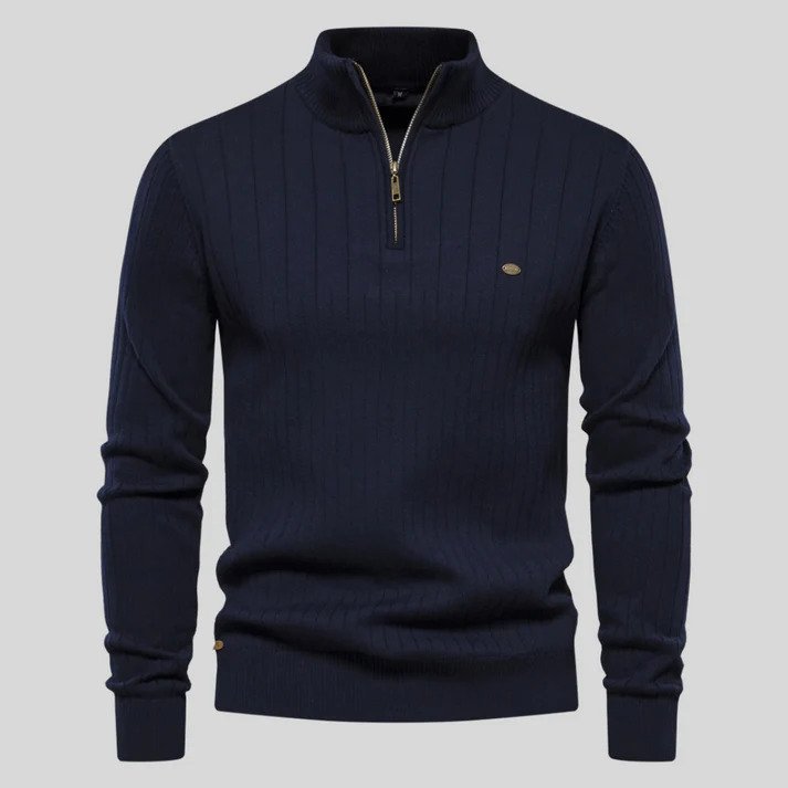 Half-zip Sweater - Long sleeves - High collar - Knitted sweater - Men's sweater-Chaps of London-Dark Blue-S-Chaps of London