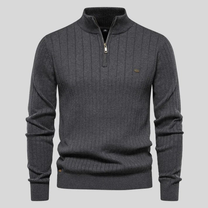 Half-zip Sweater - Long sleeves - High collar - Knitted sweater - Men's sweater-Chaps of London-Dark Gray-S-Chaps of London