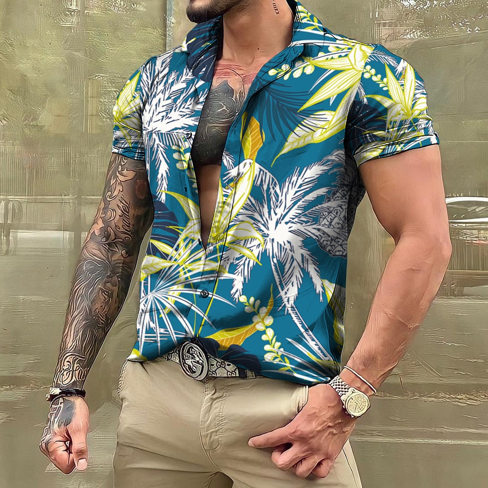 Hawaiian Shirt - Button-Up - Printed - Short Sleeve Shirt - Men's Shirts-Hawaiian Short Sleeve Shirt-Chaps of London-Chaps of London
