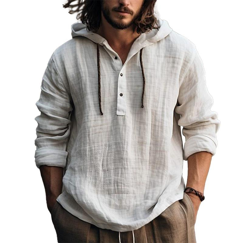 Hooded Shirt - Button-Up - Loose Fit - Linen Hoodie - Men's Clothing-Shirts & Tops-Chaps of London-Chaps of London