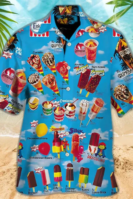 Ice Cream Shirt - Short Sleeve - Button-Up - Polo Shirt - Men's Shirts-Men's Top-Chaps of London-Chaps of London